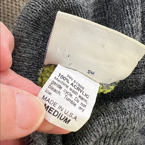 Men's vintage 90s lime, green, gray, purples stripe turtleneck ski Sweater - Picture 7 of 7